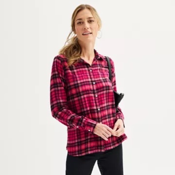 Croft & Barrow The Extra Soft Plaid Flannel Shirt Size XXL Bright Pink Berry - Picture 1 of 7